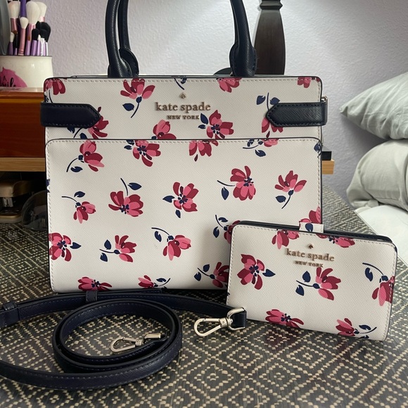 Kate Spade Staci tea garden satchel with matching wallet - Picture 2 of 10